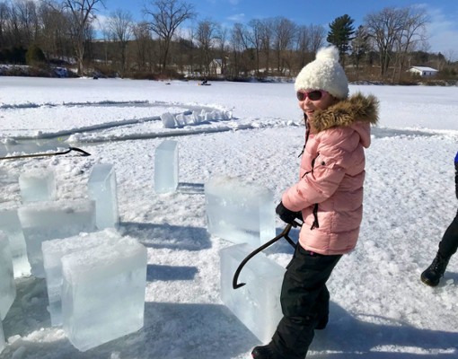 girl near ice blocks