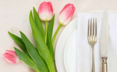 easter tulips and plate