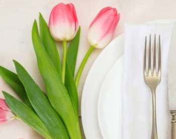 easter tulips and plate