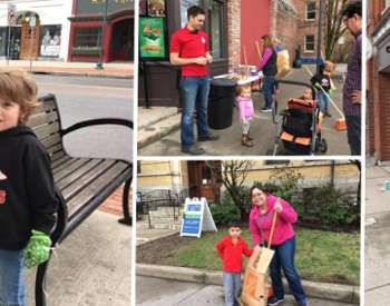 collage of kids and adults participating in glens falls cleanup day