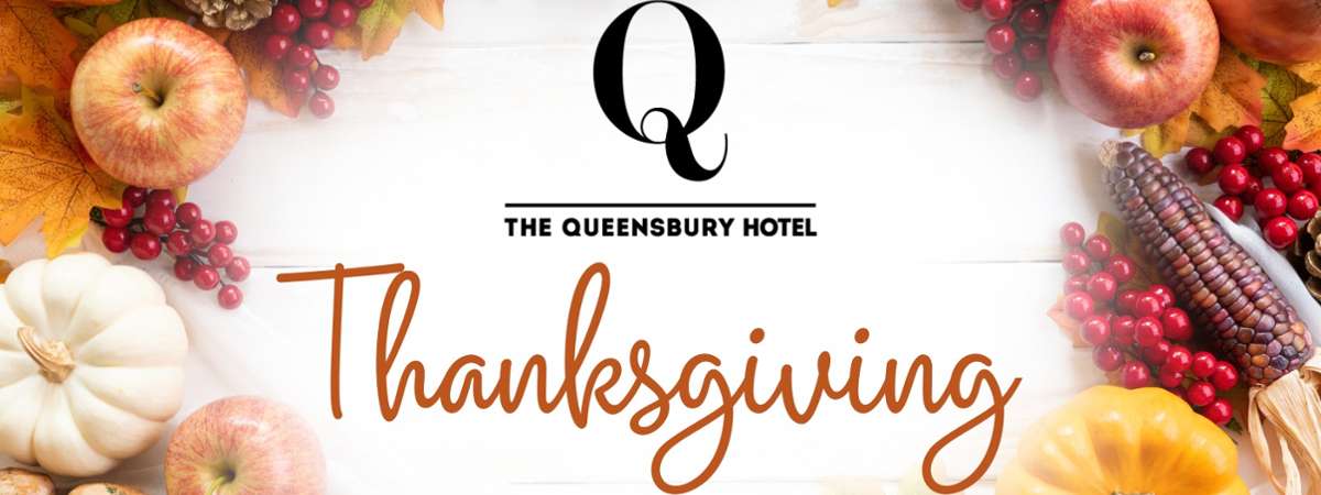 thanksgiving at the queensbury hotel graphic with gourds