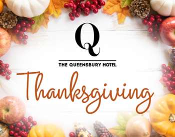 thanksgiving at the queensbury hotel graphic with gourds