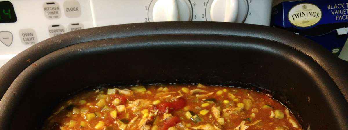 slow cooker filled with soup