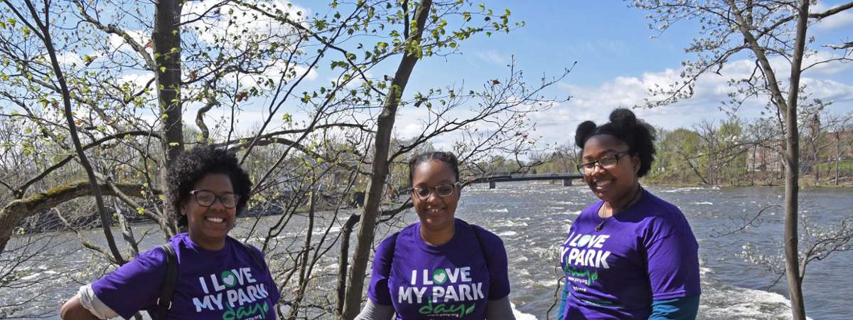People wearing "love my park day" t-shirts
