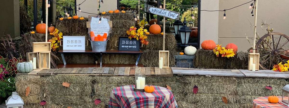 patio area decorated for fall