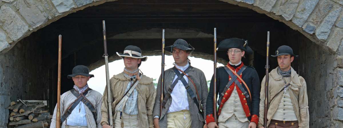 Soldiers portraying the American Army in 1776 as part of Independence Day weekend at Fort Ticonderoga July 3-5, 2020.