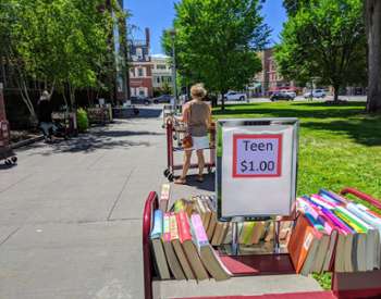 books on carts in the park