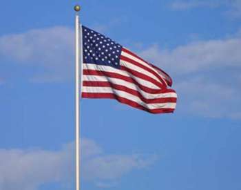 American flag in the air