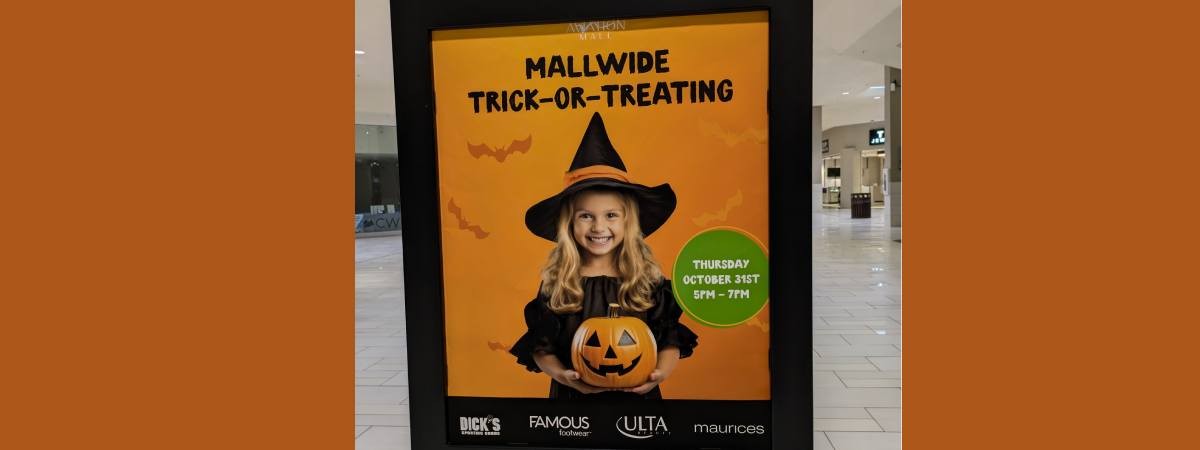 mall-wide trick-or-treating sign