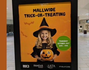 mall-wide trick-or-treating sign