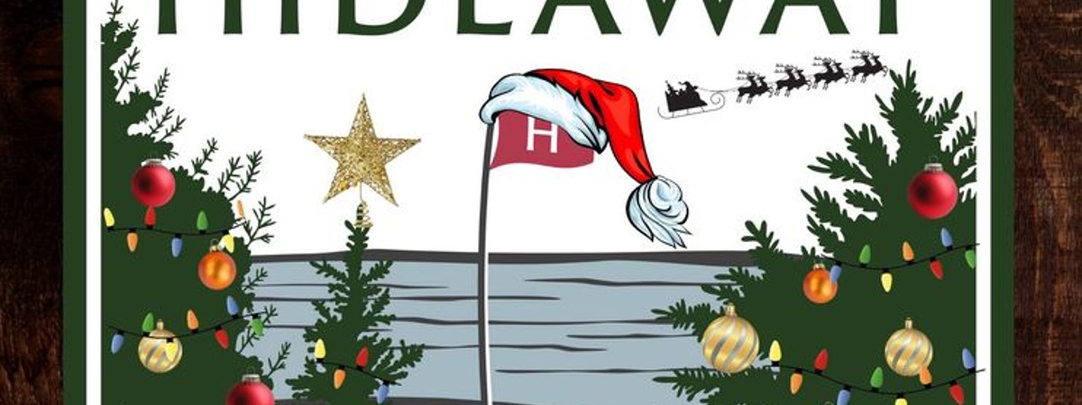 the hideaway holiday themed logo