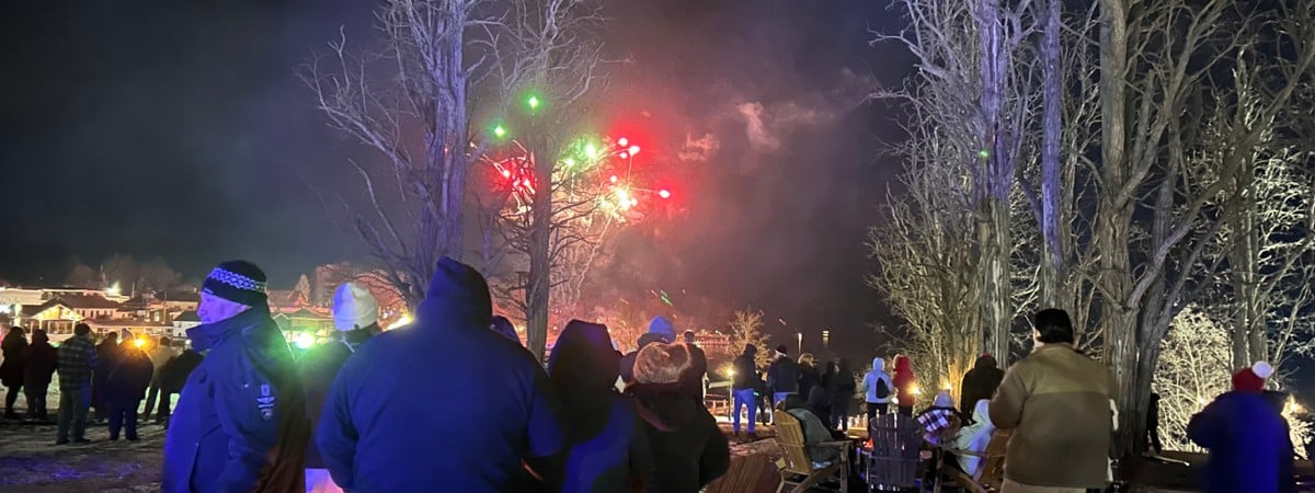 people watch fireworks at night