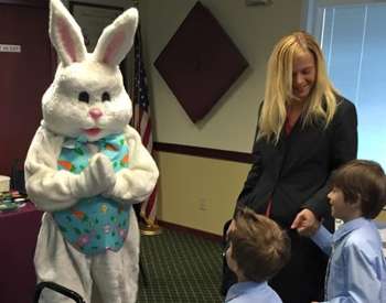 two kids Meeting the Easter Bunny