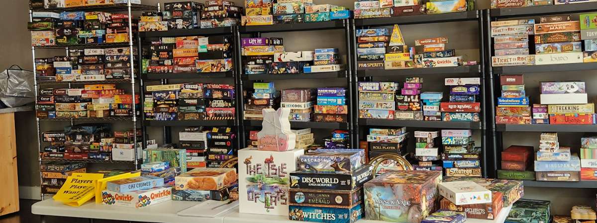 stacks of board games
