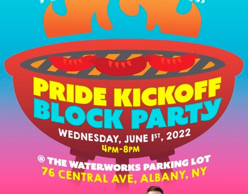 Pride Kickoff Block Party written on image of a BBQ and info about DJ Lovely Candela
