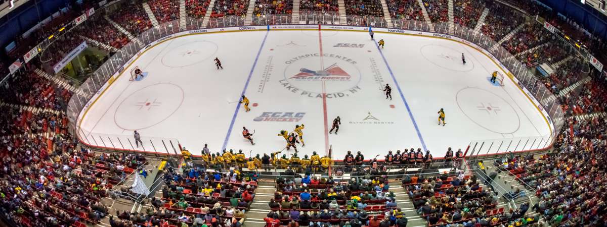 A full house for a hockey game at the Lake Placid Olympic Center's 1980 Herb Brooks Arena.