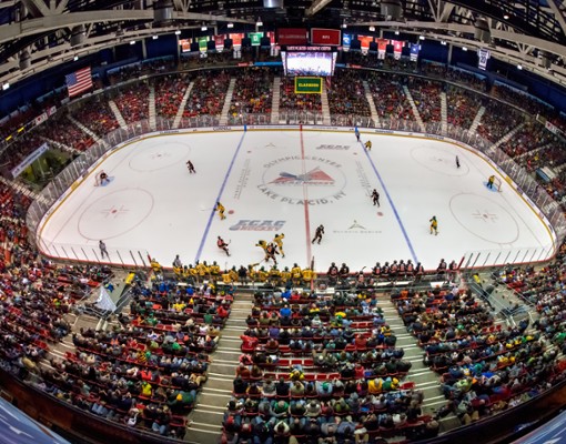 A full house for a hockey game at the Lake Placid Olympic Center's 1980 Herb Brooks Arena.