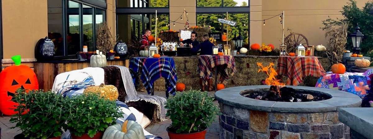 patio area decorated for fall