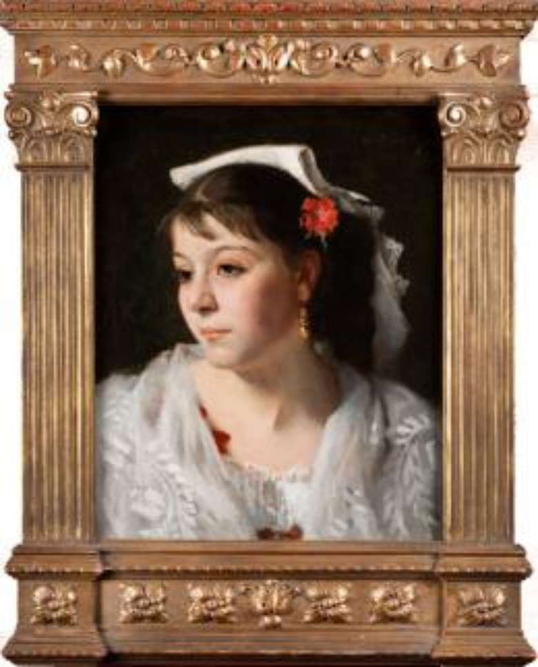 John Singer Sargent (1856-1925) Head of an Italian Woman, ca. 1881 Tabernacle-style frame, maker unknown Oil on canvas Gift of Bartlett Arkell, 1929