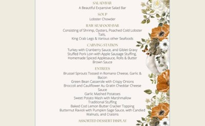 thanksgiving buffet menu