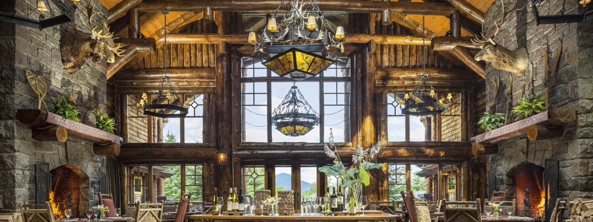 festive Adirondack-style dining area