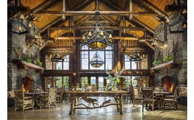 festive Adirondack-style dining area