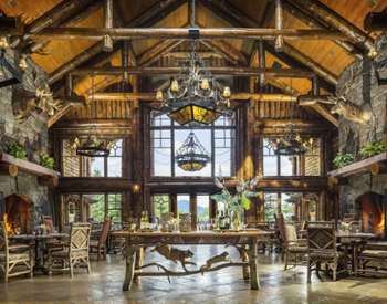 festive Adirondack-style dining area