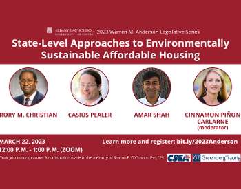 Flyer for 2023 Anderson Series program on environmentally sustainable affordable housing