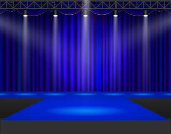 blueish purple stage curtain and lights