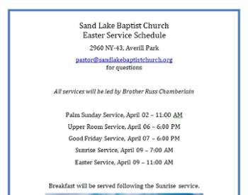 SLBC Easter Service Schedule