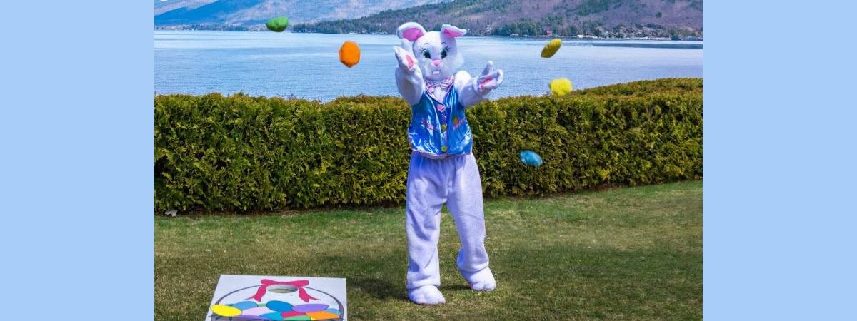 easter bunny in front of lake george