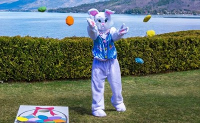 easter bunny in front of lake george