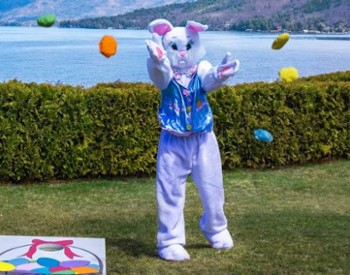 easter bunny in front of lake george