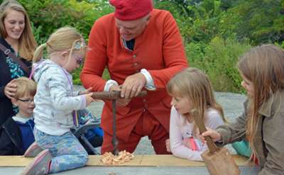 Kids participating in historic trades as part of Fort Ticonderoga's annual Homeschool Day!