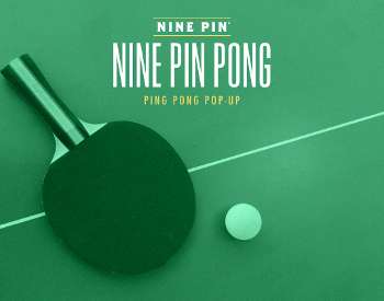 green background with ping pong paddle and ball, text reads Nine Pin Pong Ping Pong Pop-Up