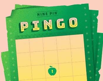 peach background, green bingo card, text reads PINGO