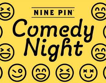 yellow background, black smiley faces, text reads comedy night