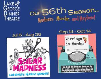 lake george dinner theatre 56th season poster with two shows