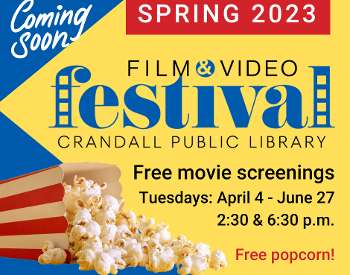 blue and yellow film festival poster with popcorn