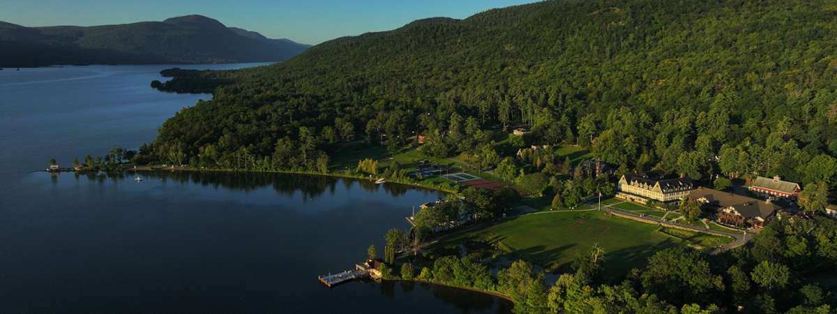 aerial view of silver bay ymca property on lake george