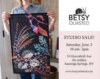 Image shows Betsy holding one of our products and includes sale info
