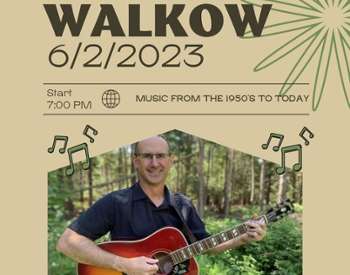 andy walkow poster with man in glasses with guitar in woods