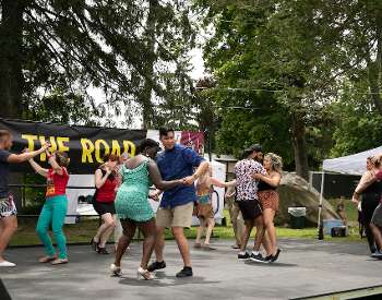 Community members dancing during Jacob's Pillow's On The Road series.