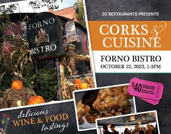 Promotional poster for Corks & Cuisine 2023 presented by DZ Restaurants