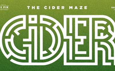 green background, text is in a maze pattern and reads cider