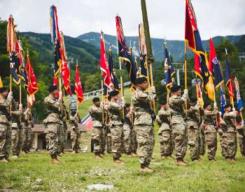 Fort Drum's 10th Mountain Division at a Whiteface Mountain rededication ceremony in 2023.