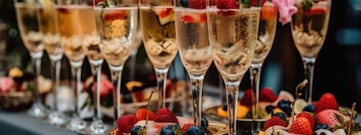 champagne glasses with fruit