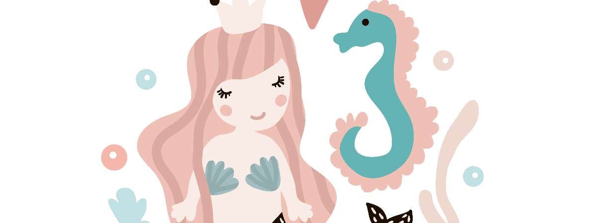 mermaid drawing with seahorse