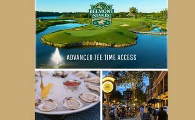 belmont stakes advanced tee time access with golf course, oysters, downtown saratoga