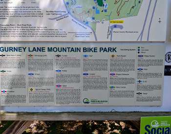 gurney lane bike park sign with info on trails